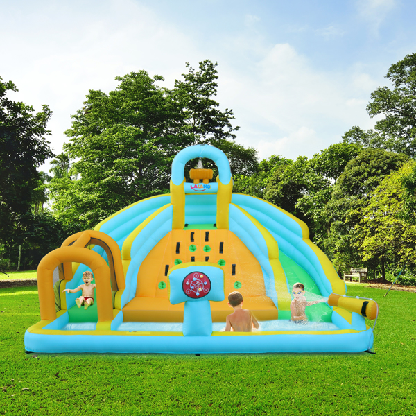 Inflatable castle for children with inflator 450W, slide, jump area, climbing wall, 395 x 350 x 260 cm