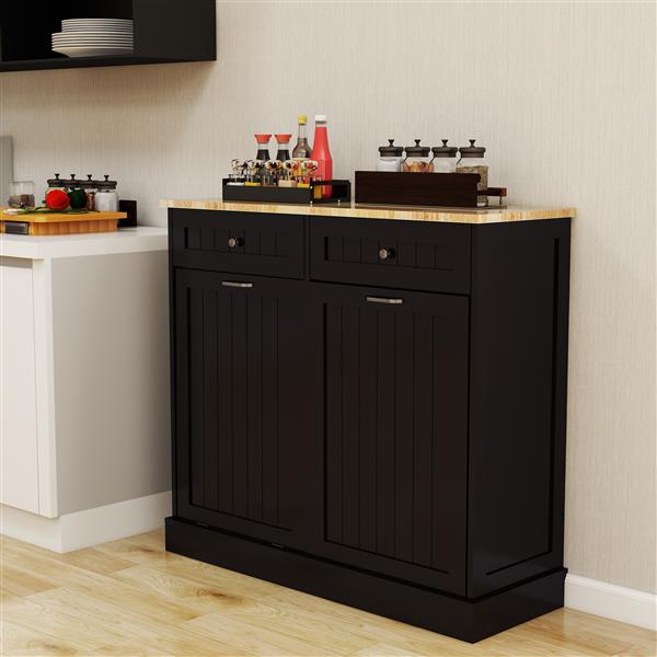 Two Drawers and Two-Compartment Tilt-Out Trash Cabinet Kitchen Trash Cabinet-Black