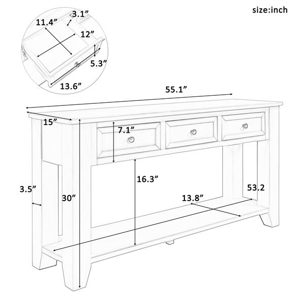 55'' Modern Console Table Sofa Table for Living Room with 3 Drawers and 1 Shelf (As Same As WF299185AAB)