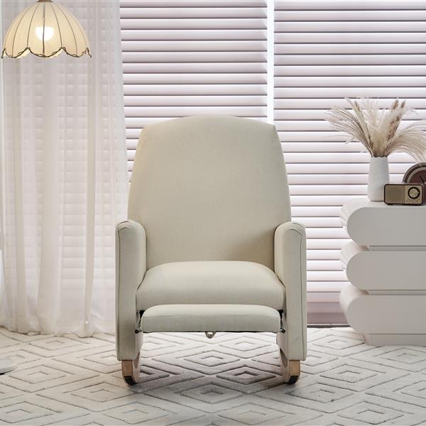 044-Cotton Linen Fabric Nursery Rocking Chair With Adjustable Footrest,Beige