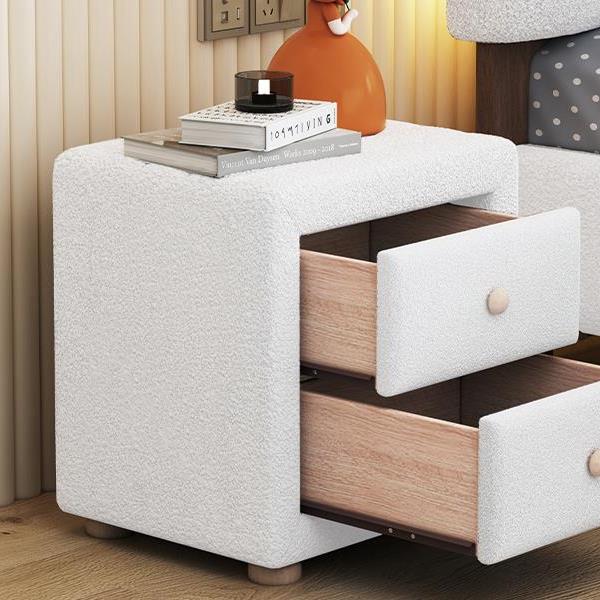 Teddy Fleece Nightstand with 2 Drawers, White