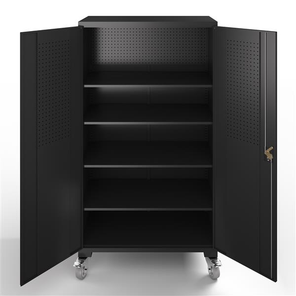 Upgraded Wide 39.37 Inch & Depth 19.69 Inch Metal Storage Cabinet 72 Inch Black Lockable Garage Cabinet with Wheels  Heavy-Duty Steel Cabinet with Doors & 4 Adjustable Shelves for Home, Office