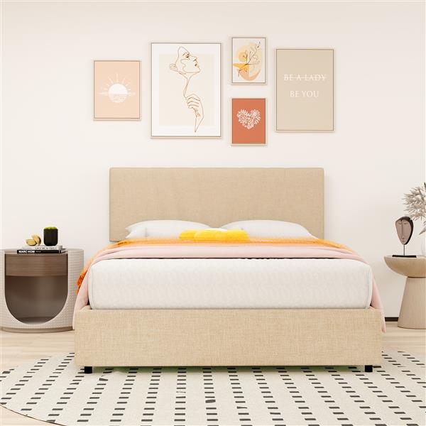 Queen Upholstered Platform Bed with Lifting Storage, Queen Size Bed Frame with Storage and Tufted Headboard,Wooden Queen Platform Bed for Kids Teens Adults,No Box Spring Needed(Queen, Beige)