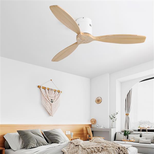 52 Inch Decorative Solid Wood Ceiling Fan Without Light 6 Speed Remote Control Reversible DC Motor For Home