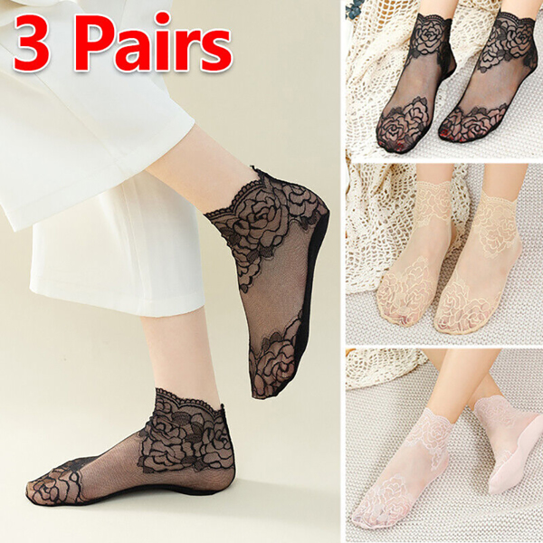 Women Ladies Lace Ankle Sexy Ankle Socks Stocking Floral Elegant Sheer Thin UK