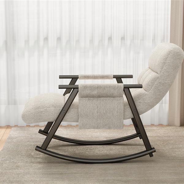 Casual folding rocking chair upholstered, lounge rocking chair adjustable high back and foot rest,side pockets placed in living room bedroom balcony