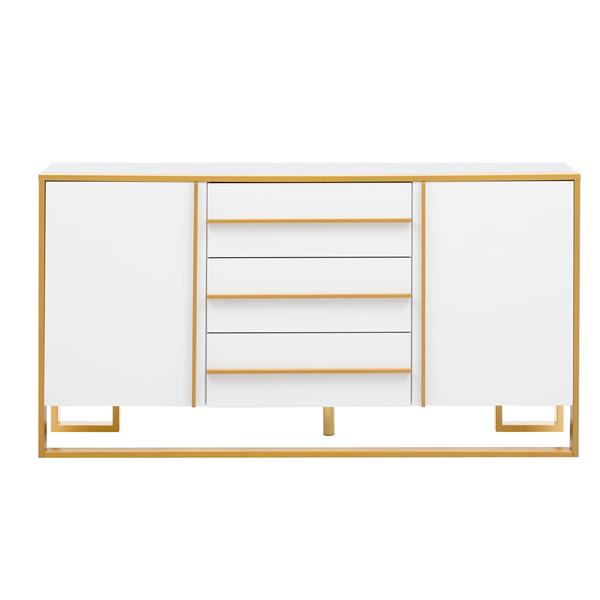 Modern Style 59"L Sideboard with Large Storage Space and Gold Metal Legs for Living Room and Entryway (White)