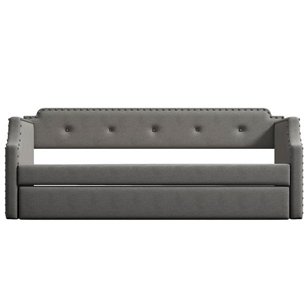 Upholstered Daybed with Trundle, Wood Slat Support,Upholstered Frame Sofa Bed , Twin,Gray