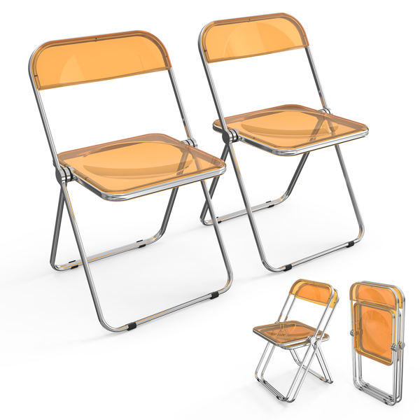 2pcs Foldable Patio Plastic Folding Chairs Orange Transparent