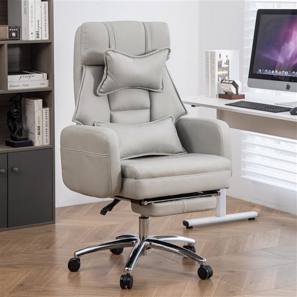 Swivel Ernomic Office Chair, Technology Leather  High Back Office Chair with Lumbar Support Headrest, Sedentary Comfortable Boss Chair, 155° Reclining Computer Chair (Color : Grey)