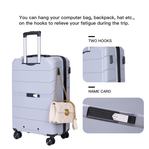 Hardshell Suitcase Spinner Wheels PP Luggage Sets Lightweight Suitcase with TSA Lock,3-Piece Set (20/24/28) ,Silver