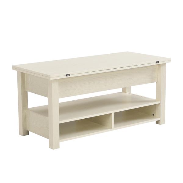 [VIDEO provided] Lift Top Coffee Table, Multi-Functional Coffee Table with Open Shelves, Modern Lift Tabletop Dining Table for Living Room, Home Office, Rustic Ivory