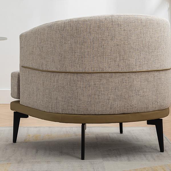 Modern Two-tone Barrel Fabric Chair, Upholstered Round Armchair for Living Room Bedroom Reading Room, Mustard Green