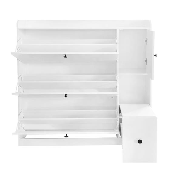 Versatile Shoe Cabinet with 3 Flip Drawers, Maximum Storage Entryway Organizer with Drawer, Free Standing Shoe Rack with Pull-down Seat for Hallway, White