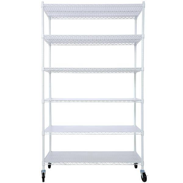 6 Tier 6000lbs Capacity NSF Metal Shelf Wire Shelving Unit, Heavy Duty Adjustable Storage Rack with Wheels & Shelf Liners for Commercial Grade Utility Steel Storage Rack, White- 82"H x 48"L x 18"D