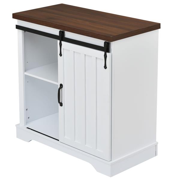 Bathroom Storage Cabinet, Freestanding Cabinet, Sliding Barn Door, Thick Top, Adjustable Shelf, White and Brown