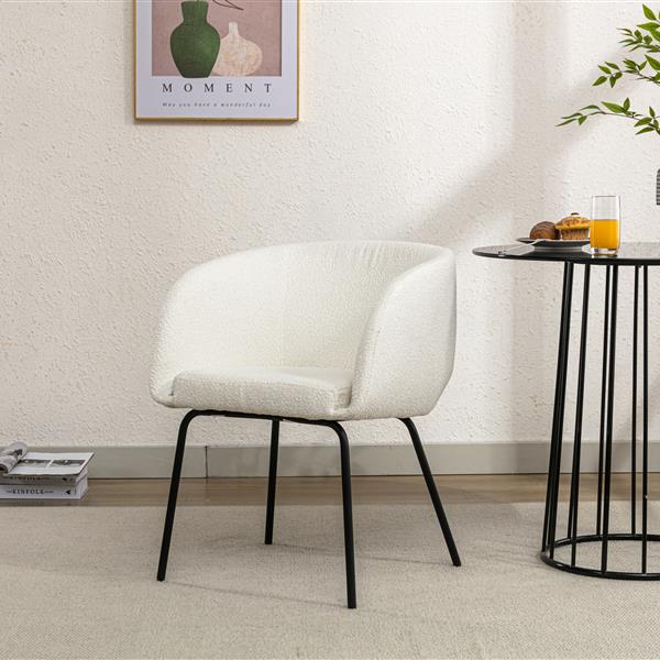 039-Set of 1 Boucle Fabric Dining Chair With Black Metal Legs,Ivory