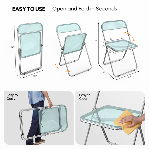 2pcs Foldable Patio Plastic Folding Chairs Blue Transparent