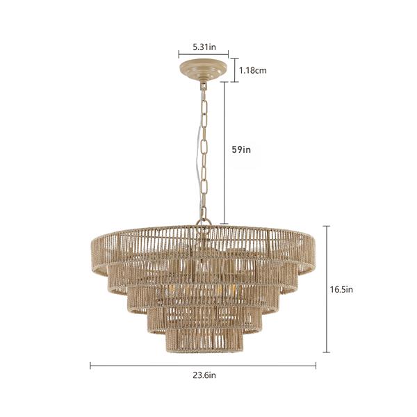 Bohemian style Woven Pendant Light 23.6 Inch Rattan Ligh Large Rattan Pendant Light with 5-Tier Rattan Chandelier--Wood