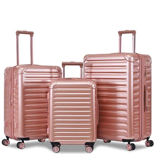 Luggage Sets New Model Expandable ABS+PC 3 Piece Sets with Spinner Wheels Lightweight TSA Lock (20/24/28),ROSE LD