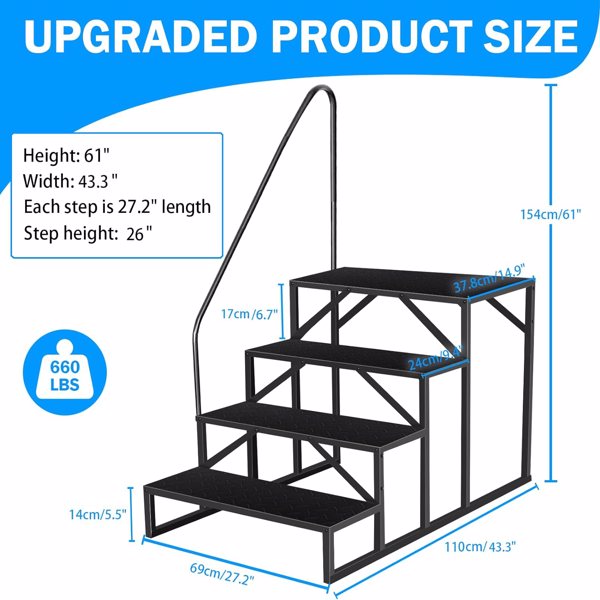 房车阶梯 4 阶梯，防滑房车阶梯，带扶手的热水浴缸阶梯，660 磅房车梯，适用于第五轮房车，活动房屋阶梯（TEMU仅可自提）-2