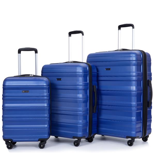 3 Piece Luggage Sets PC Lightweight & Durable Expandable Suitcase with Two Hooks, Spinner Wheels, TSA Lock, (21/25/29) Dark Blue