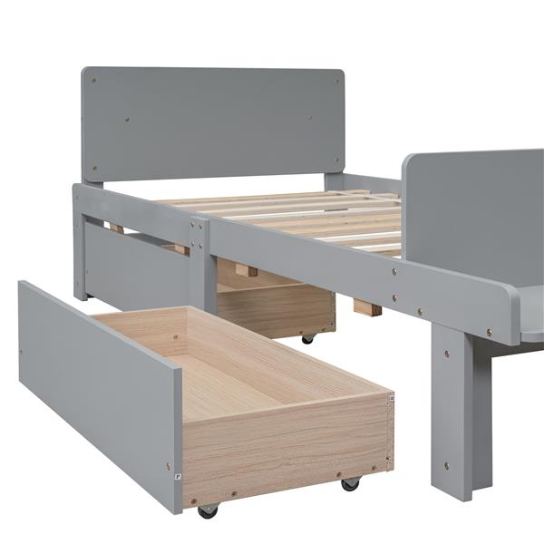 Twin Bed with Footboard Bench,2 drawers,Grey