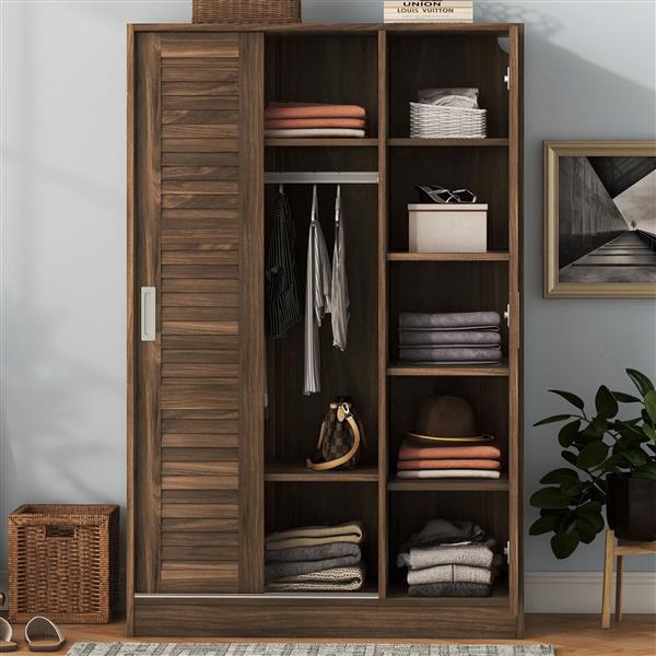 3-Door Shutter Wardrobe with shelves, Walnut