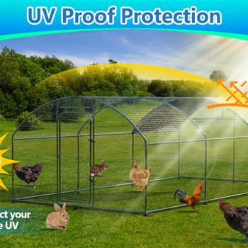 Metal Large Chicken Coop Walk-in Poultry Cage Large Chicken Run Arc Shaped Cage with Waterproof Anti-UltravioletCover, 1.00\\" Diameter Tube (19.6\\' L x 9.8\\' W x 6.5\\' H)