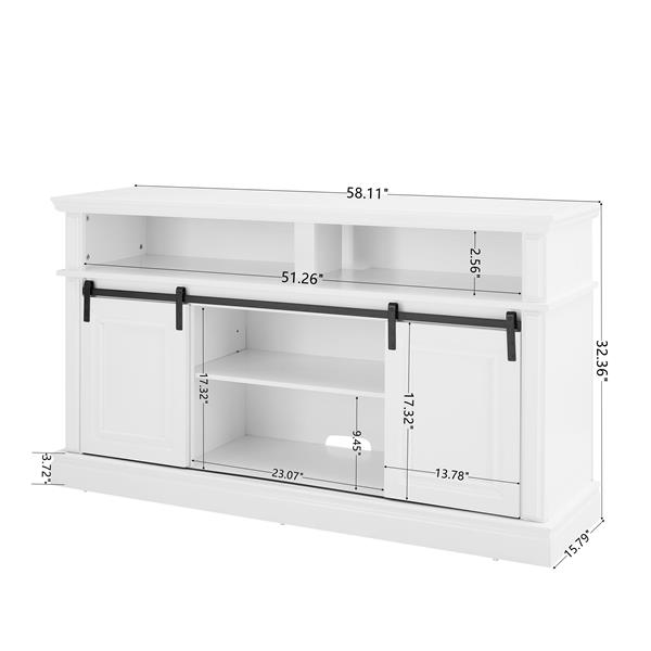 Media Console Table with Storage Cabinet, Mid Century style Entertainment TV Table, Multipurpose Sliding Door TV Cabinet  Large Storage Space, 58.11"W*15.79"D*32.36"H Antique White