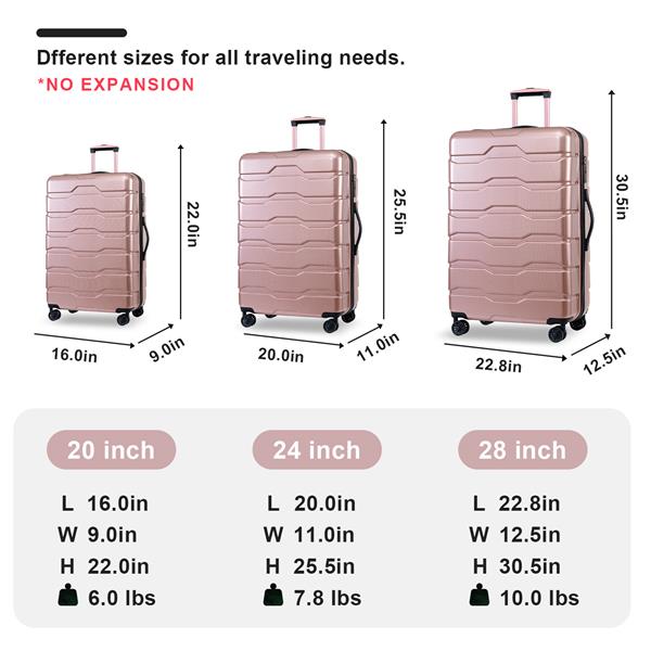 Luggage Sets ABS+PC Hardshell 3pcs Clearance Luggage Hardside Lightweight Durable Suitcase sets Spinner Wheels Suitcase with TSA Lock (20/24/28), RoseGold