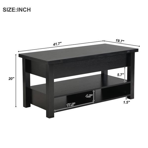 [VIDEO provided] Lift Top Coffee Table, Multi-Functional Coffee Table with Open Shelves, Modern Lift Tabletop Dining Table for Living Room, Home Office, Black