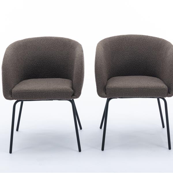 040-Set of 2 Boucle Fabric Dining Chairs With Black Metal Legs,Dark Brown