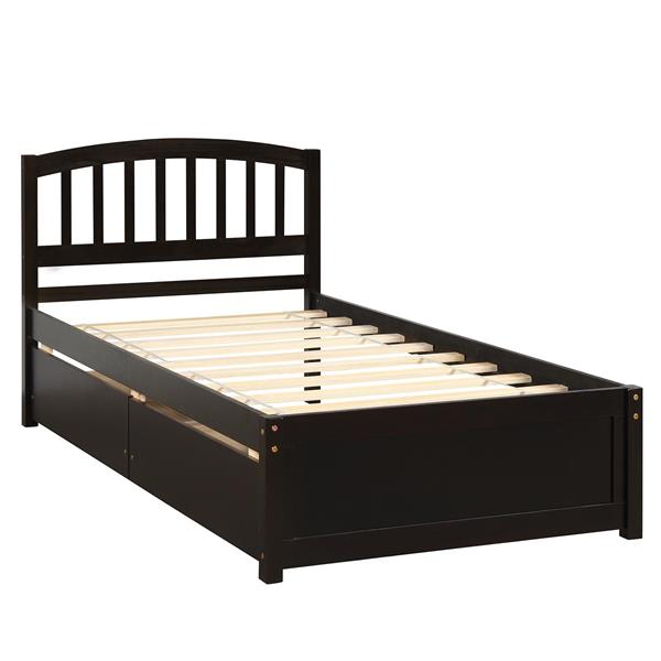 Twin Platform Storage Bed Wood Bed Frame with Two Drawers and Headboard, Espress