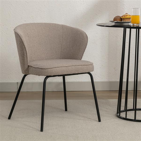 041-Set of 1 Boucle Fabric Dining Chair With Black Metal Legs,Light Coffee