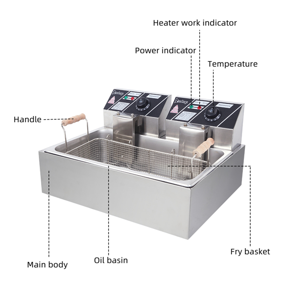 【Replace the old encoding 82308600】Eh83O 110V Oil Consumption 12.7Qt/12L Oil Pan Total Capacity 23.26Qt/22L Stainless Steel Large Single-Cylinder Electric Fryer 5000W Max