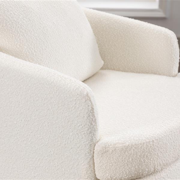 035-Boucle Fabric Swivel Chair With Soild Wood Round Brown Base Leg,Ivory