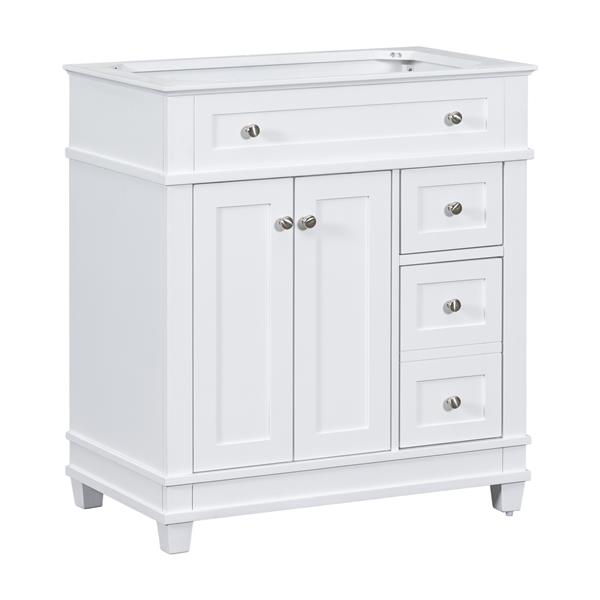 30" Bathroom Vanity Cabinet without Sink, Free Standing Vanity with 2 Drawers& Soft Closing Doors, Solid Wood Frame Bathroom Cabinet, White (NOT INCLUDE SINK)