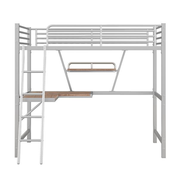 Twin Size Loft Metal&MDF Bed with Desk and Shelf, Silver