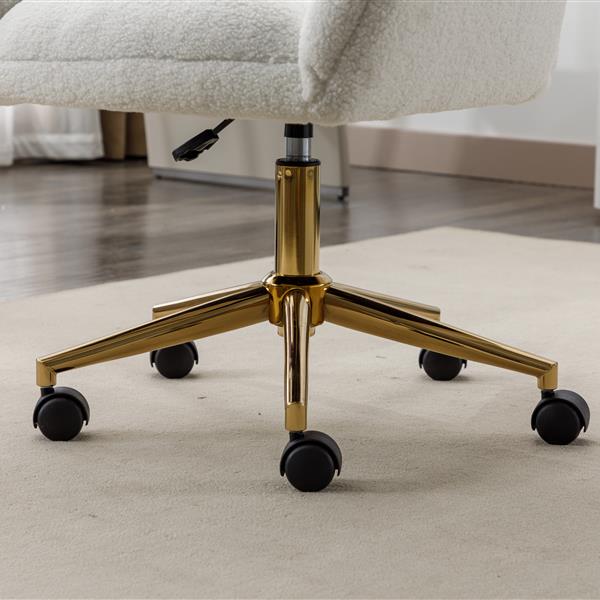 005-Teddy Fabric 360 Swivel Home Office Chair With Gold Metal Base And Universal Wheels,Ivory