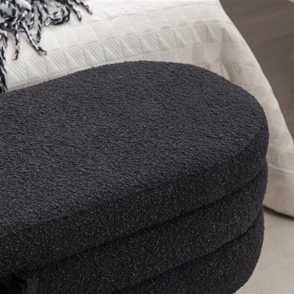 036-Boucle Fabric Storage Bench Bedroom Bench With Wood Legs For Living Room Bedroom Indoor,Black