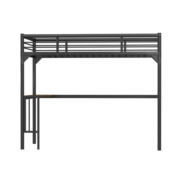 Twin Metal Loft Bed with Desk, Ladder and Guardrails,bookdesk under bed , Black