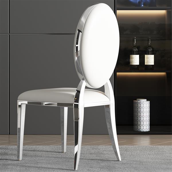 Leatherette Dining Chair Set of 2, Oval Backrest Design and Stainless Steel Legs