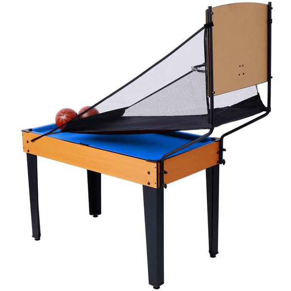 5-in-1 Multi-Game Table - Billiards, Push Hockey, Foosball, Ping Pong, and Basketball  brown /blue