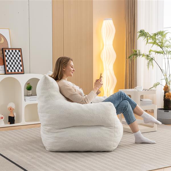 054-Large Size Teddy Fabric Bean Bag Chair Lazy Sofa Chair Sponge filling For Indoor,Ivory