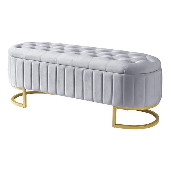 Elegant Upholstered Velvet Storage Ottoman with Button-Tufted,Storage Bench with Metal Legs for Bedroom,Living Room,Fully Assembled Except Legs,Grey