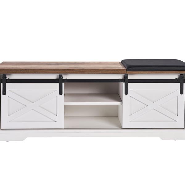 47 Inch Modern Farmhouse Sliding X Barn Door Litterbox Bench with Entry Cutout, Shoe Bench