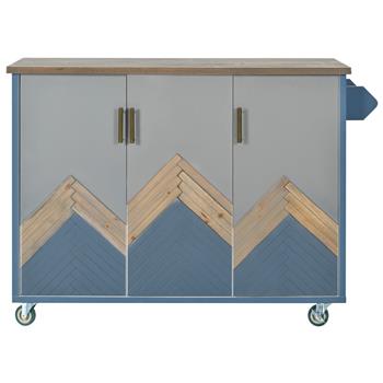 Retro Mountain Wood 47\\"D Kitchen Island with Drop Leaf, Cabinet with Internal Storage Rack, Farmhouse Rolling Kitchen Cart on Wheels for Living Room, Kitchen, Dining Room (Navy Blue)