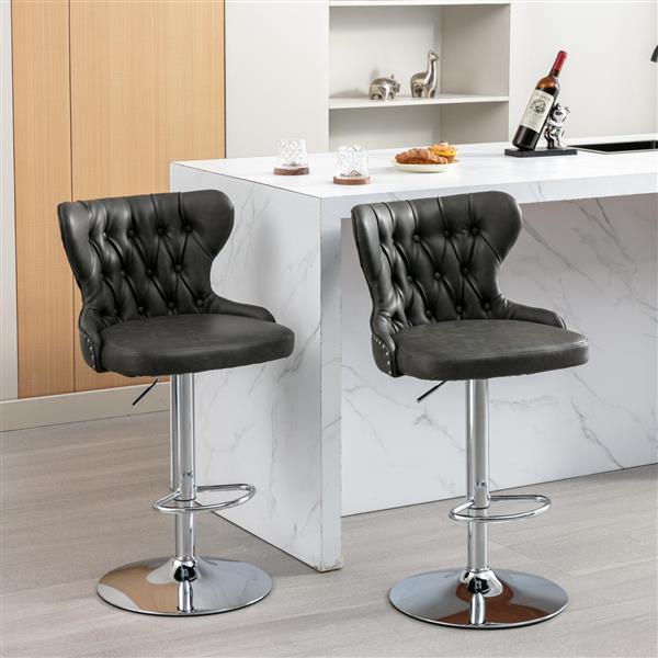 Swivel PU Barstools Adjusatble Seat Height from 25-33 Inch, Modern Upholstered Chrome base Bar Stools with Backs Comfortable Tufted for Home Pub and Kitchen Island