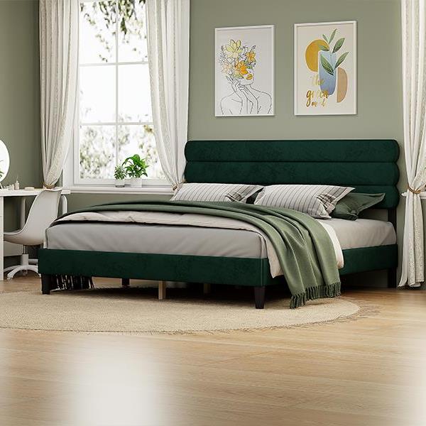 King Bed Frame with Headboard,Sturdy Platform Bed with Wooden Slats Support,No Box Spring,Mattress Foundation,Easy Assembly  Green